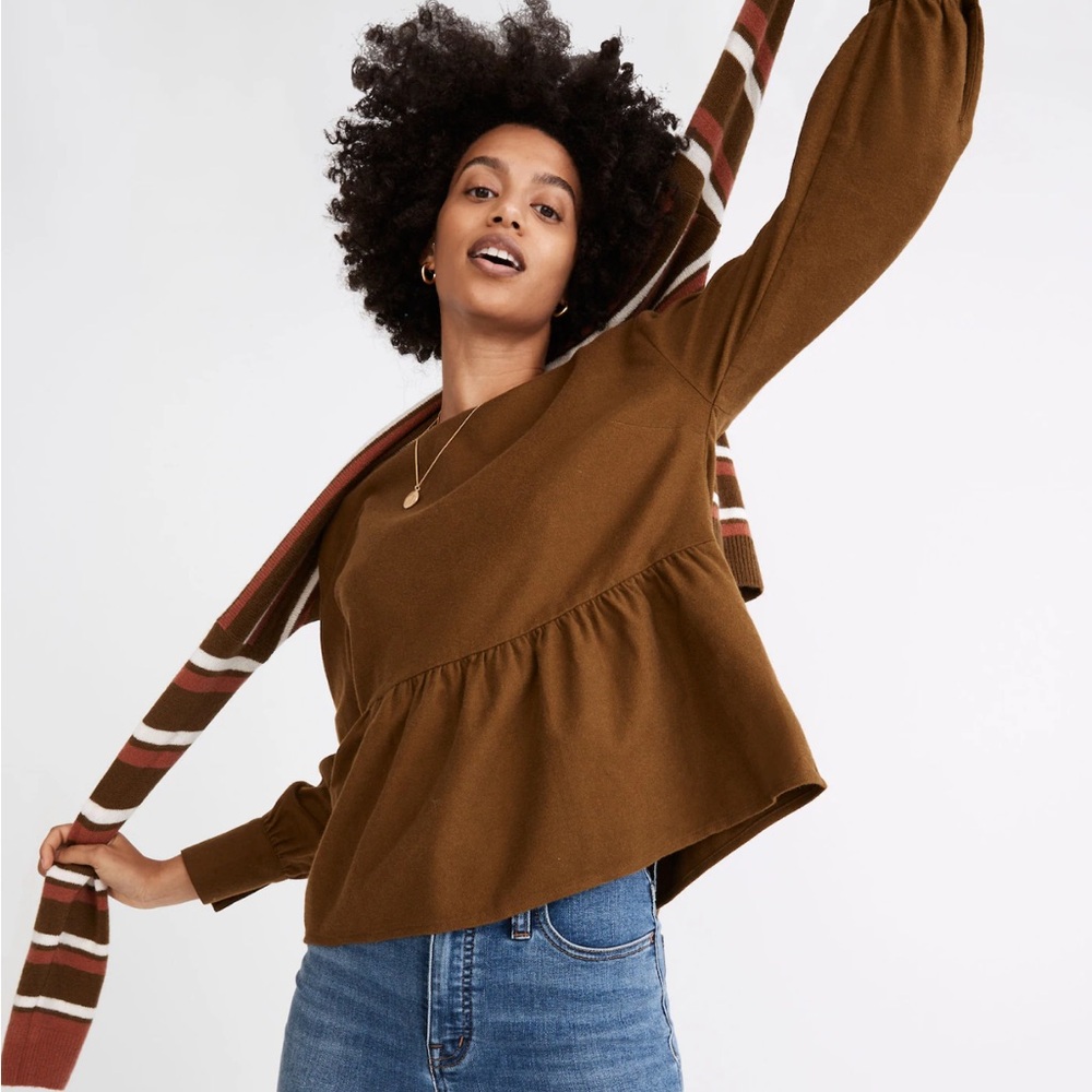 Madewell Flannel Button Back Peplum Top